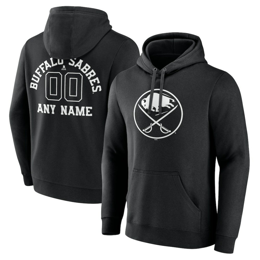 NHL,Custom Buffalo Sabres Personalized Name & Number Monochrome Pullover Hoodie - Black