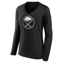 NHL,Custom Buffalo Sabres Women's Personalized Name & Number Monochrome Long Sleeve V-Neck T-Shirt - Black