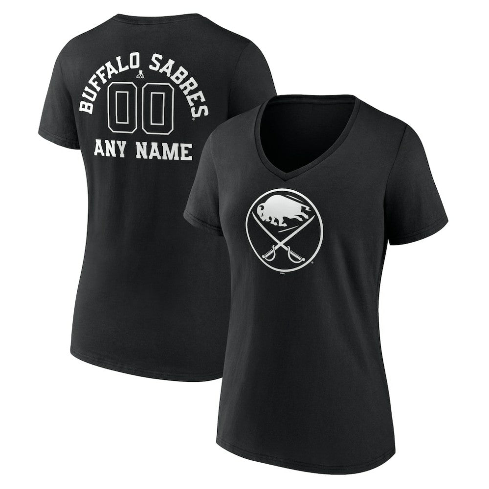 NHL,Custom Buffalo Sabres Women's Personalized Name & Number Monochrome V-Neck T-Shirt - Black