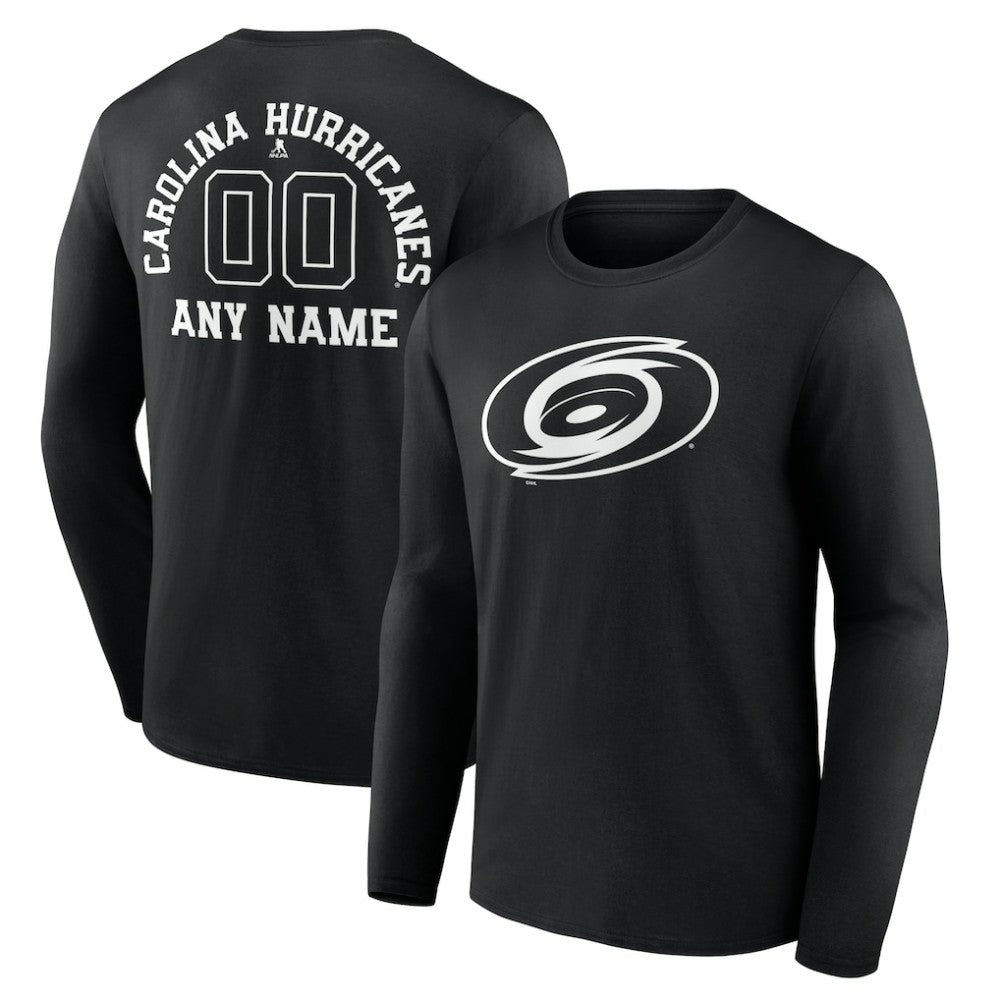 NHL,Custom Carolina Hurricanes Personalized Name & Number Monochrome Long Sleeve T-Shirt - Black