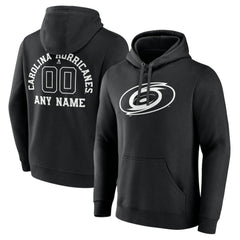 NHL,Custom Carolina Hurricanes Personalized Name & Number Monochrome Pullover Hoodie - Black