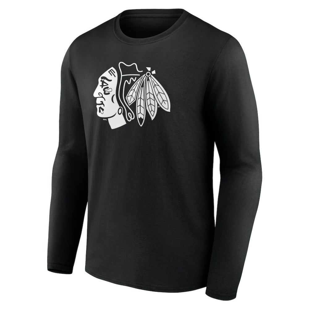 NHL,Custom Chicago Blackhawks Personalized Name & Number Monochrome Long Sleeve T-Shirt - Black