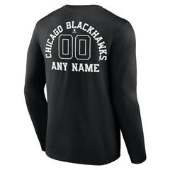NHL,Custom Chicago Blackhawks Personalized Name & Number Monochrome Long Sleeve T-Shirt - Black