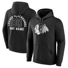 NHL,Custom Chicago Blackhawks Personalized Name & Number Monochrome Pullover Hoodie - Black