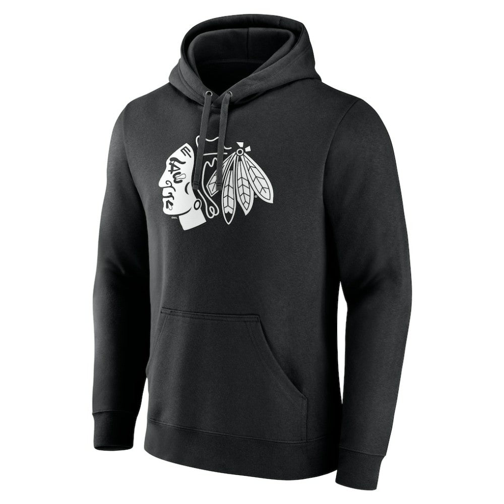 NHL,Custom Chicago Blackhawks Personalized Name & Number Monochrome Pullover Hoodie - Black