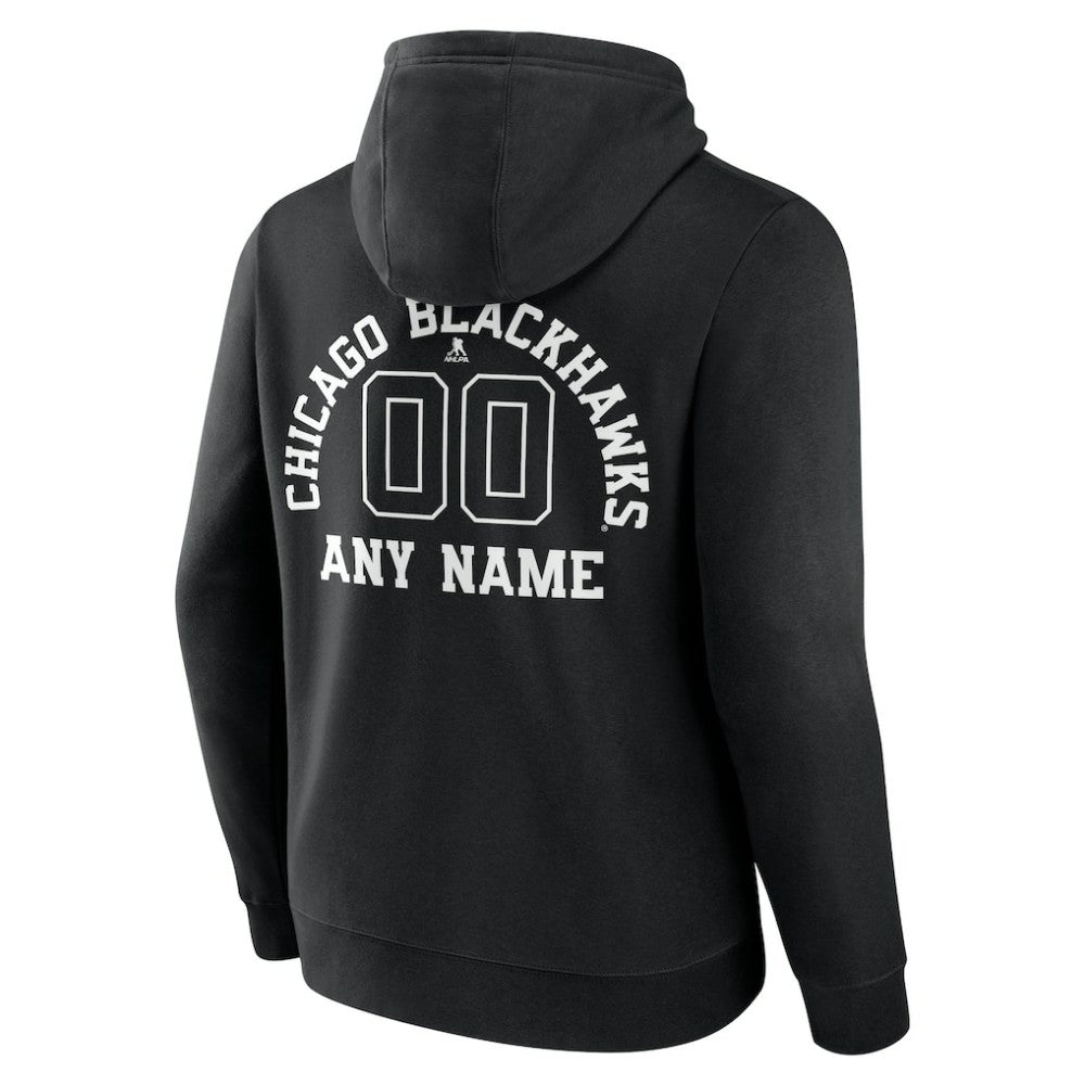 NHL,Custom Chicago Blackhawks Personalized Name & Number Monochrome Pullover Hoodie - Black