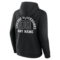 NHL,Custom Chicago Blackhawks Personalized Name & Number Monochrome Pullover Hoodie - Black