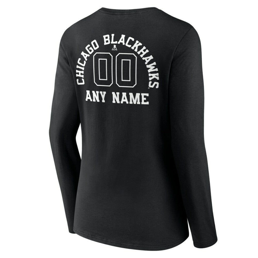 NHL,Custom Chicago Blackhawks Women's Personalized Name & Number Monochrome Long Sleeve V-Neck T-Shirt - Black