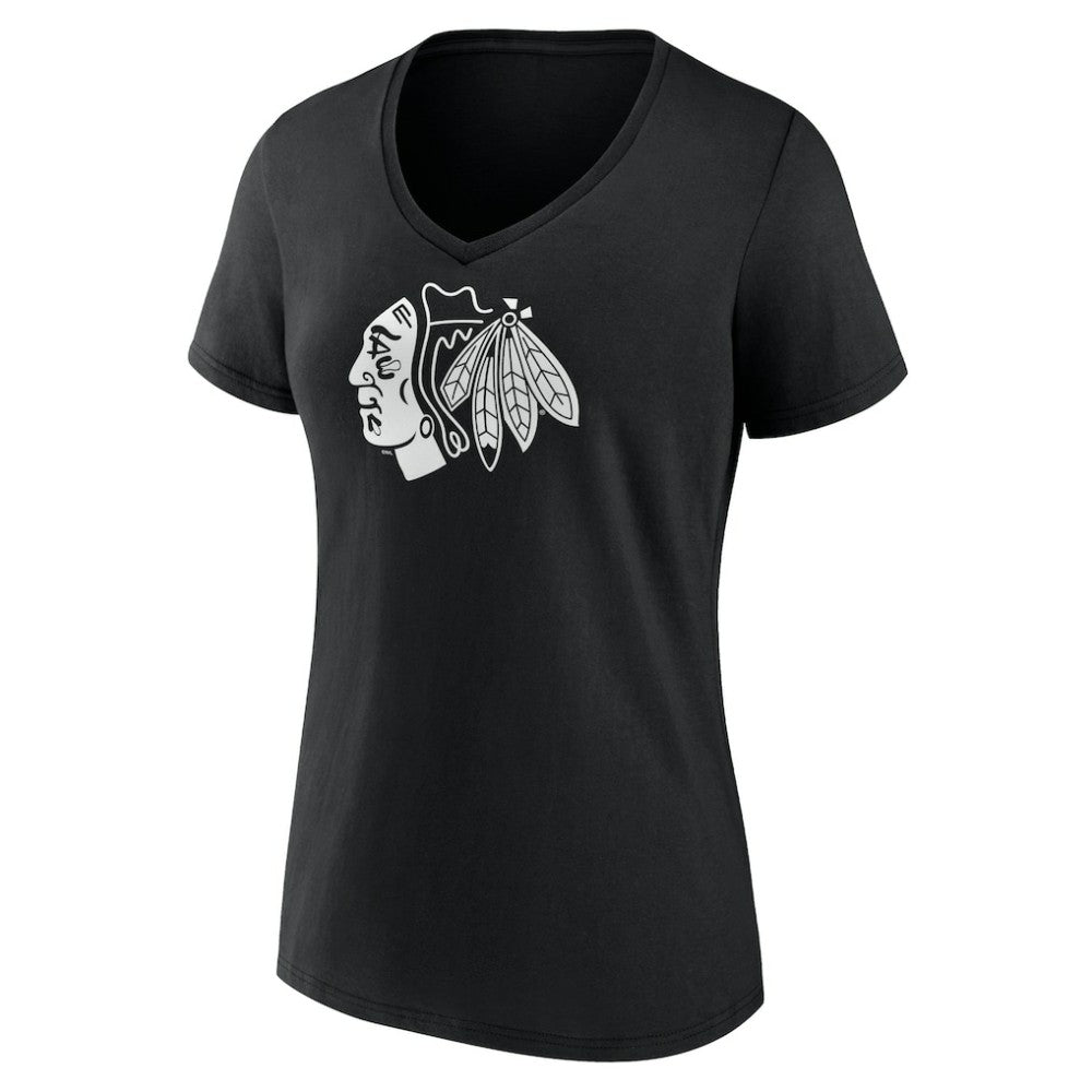 NHL,Custom Chicago Blackhawks Women's Personalized Name & Number Monochrome V-Neck T-Shirt - Black
