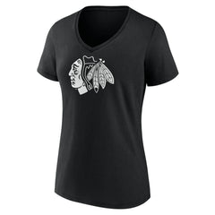 NHL,Custom Chicago Blackhawks Women's Personalized Name & Number Monochrome V-Neck T-Shirt - Black