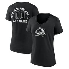 NHL,Custom Colorado Avalanche Women's Personalized Name & Number Monochrome V-Neck T-Shirt - Black