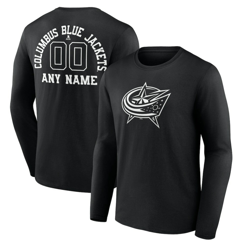 NHL,Custom Columbus Blue Jackets Personalized Name & Number Monochrome Long Sleeve T-Shirt - Black
