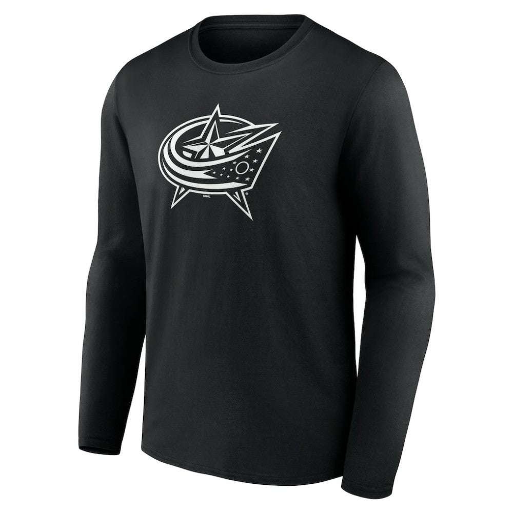NHL,Custom Columbus Blue Jackets Personalized Name & Number Monochrome Long Sleeve T-Shirt - Black
