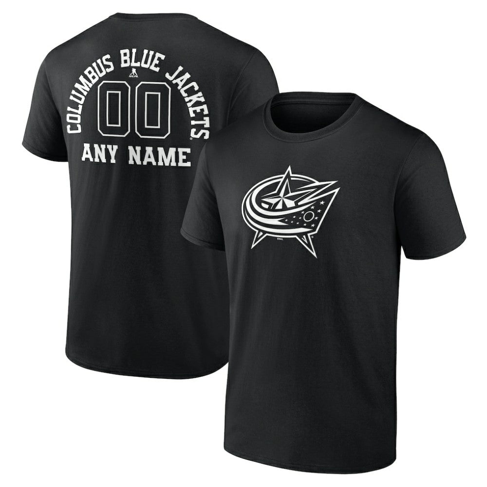 NHL,Custom Columbus Blue Jackets Personalized Name & Number Monochrome T-Shirt - Black