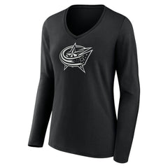 NHL,Custom Columbus Blue Jackets Women's Personalized Name & Number Monochrome Long Sleeve V-Neck T-Shirt - Black
