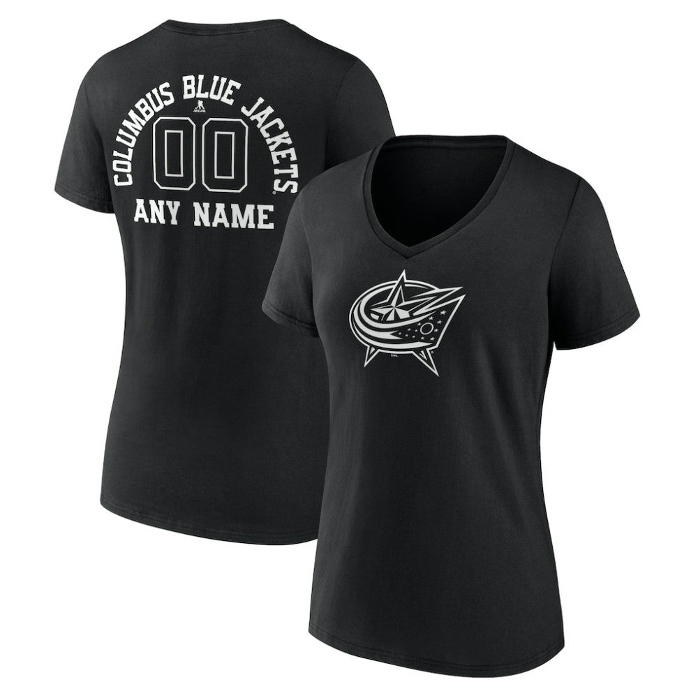 NHL,Custom Columbus Blue Jackets Women's Personalized Name & Number Monochrome V-Neck T-Shirt - Black