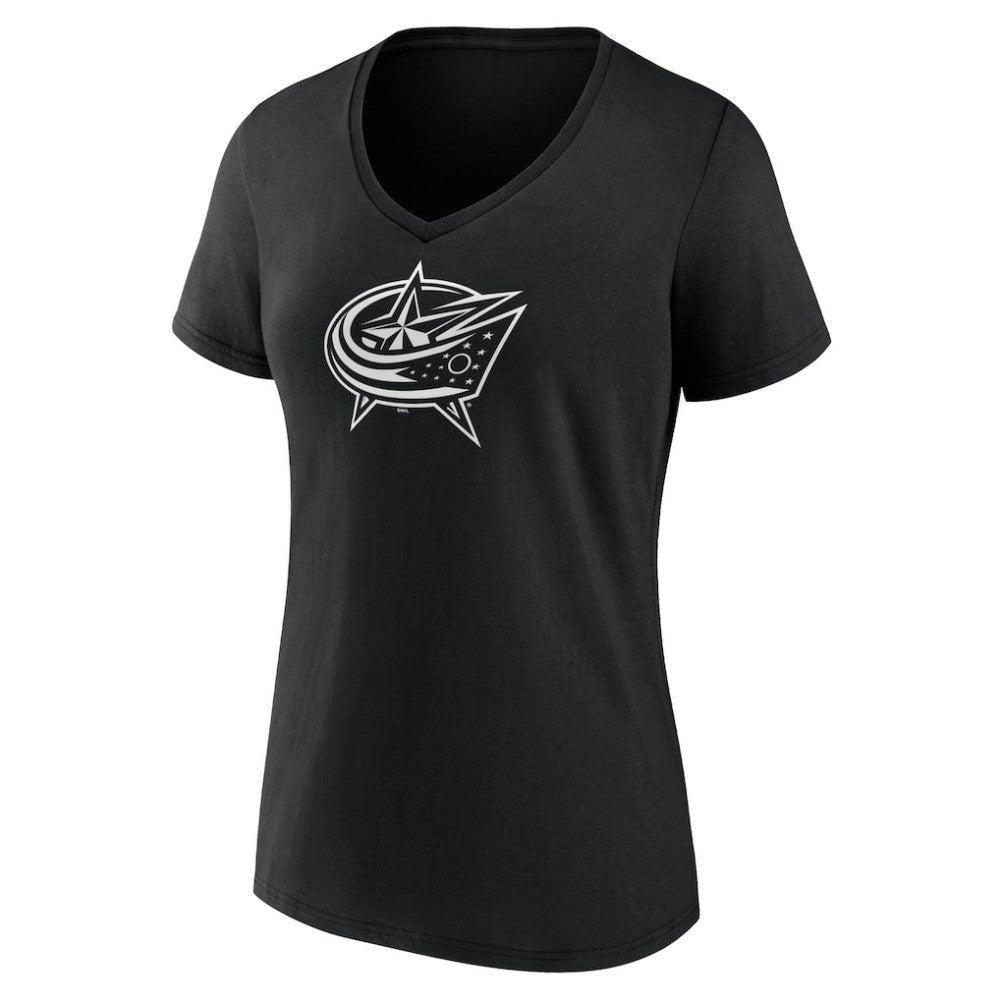 NHL,Custom Columbus Blue Jackets Women's Personalized Name & Number Monochrome V-Neck T-Shirt - Black
