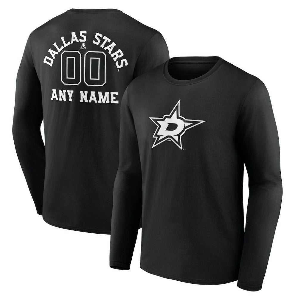 NHL,Custom Dallas Stars Personalized Name & Number Monochrome Long Sleeve T-Shirt - Black
