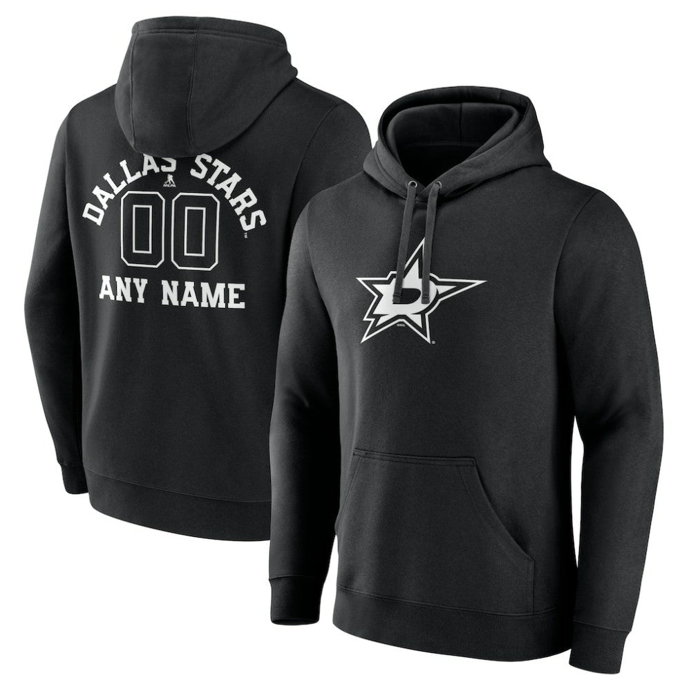 NHL,Custom Dallas Stars Personalized Name & Number Monochrome Pullover Hoodie - Black