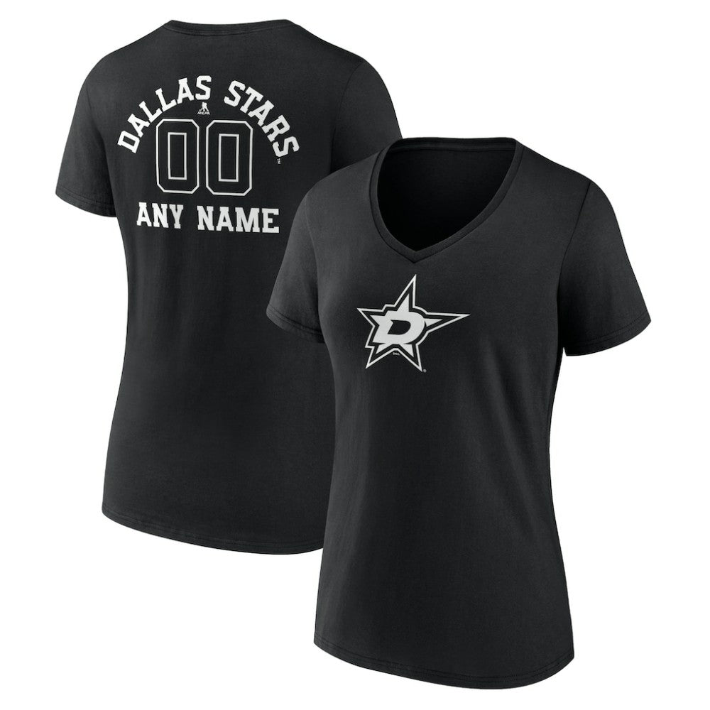 NHL,Custom Dallas Stars Women's Personalized Name & Number Monochrome V-Neck T-Shirt - Black