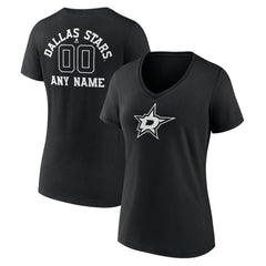NHL,Custom Dallas Stars Women's Personalized Name & Number Monochrome V-Neck T-Shirt - Black