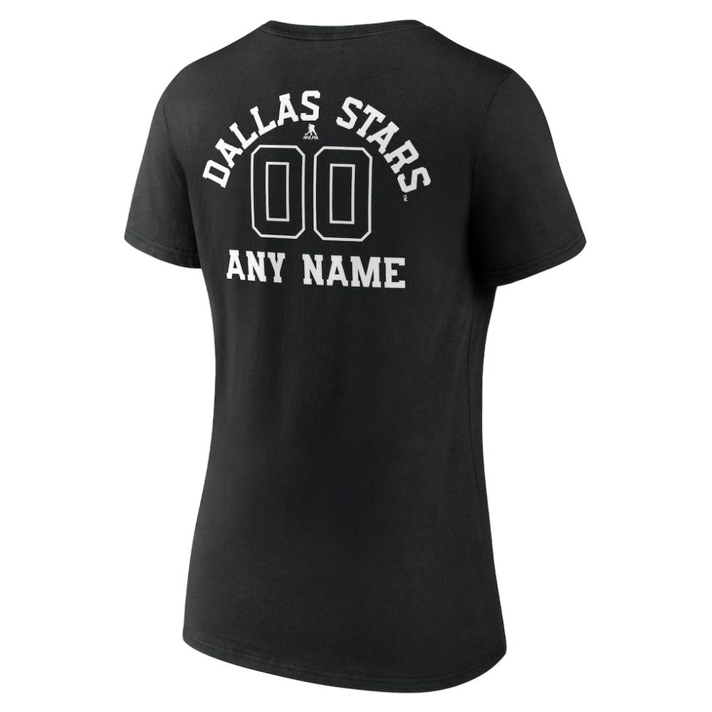 NHL,Custom Dallas Stars Women's Personalized Name & Number Monochrome V-Neck T-Shirt - Black