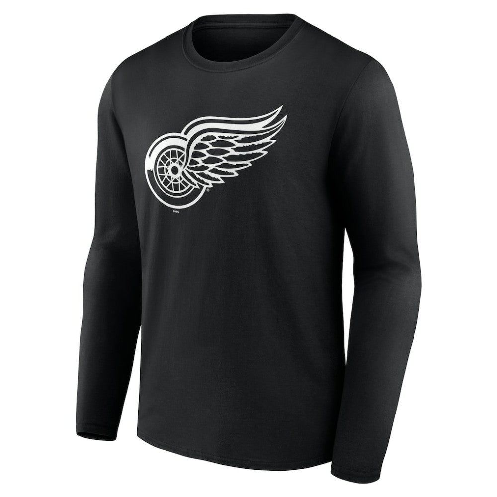 NHL,Custom Detroit Red Wings Personalized Name & Number Monochrome Long Sleeve T-Shirt - Black