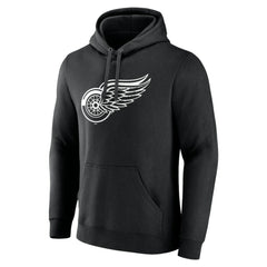 NHL,Custom Detroit Red Wings Personalized Name & Number Monochrome Pullover Hoodie - Black