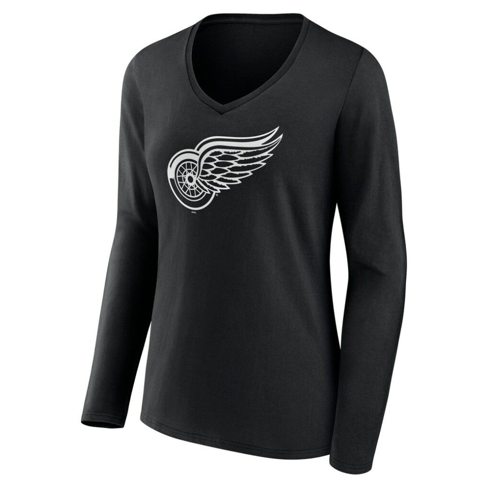 NHL,Custom Detroit Red Wings Women's Personalized Name & Number Monochrome Long Sleeve V-Neck T-Shirt - Black
