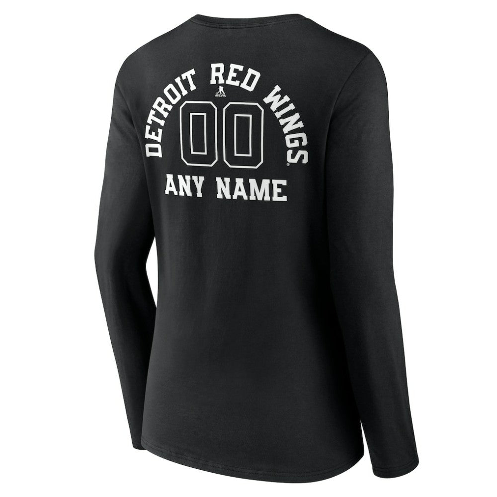 NHL,Custom Detroit Red Wings Women's Personalized Name & Number Monochrome Long Sleeve V-Neck T-Shirt - Black