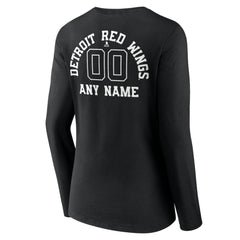 NHL,Custom Detroit Red Wings Women's Personalized Name & Number Monochrome Long Sleeve V-Neck T-Shirt - Black
