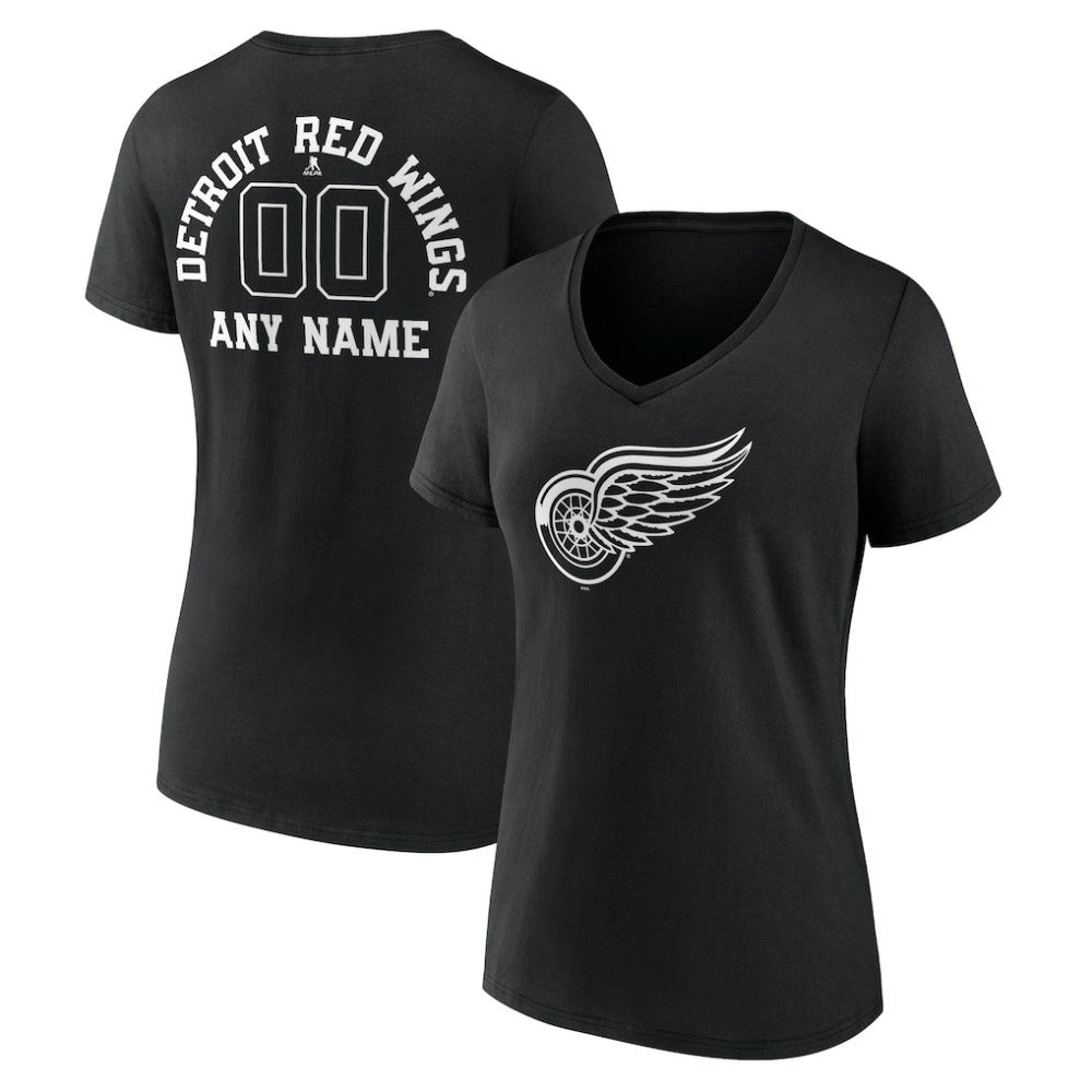 NHL,Custom Detroit Red Wings Women's Personalized Name & Number Monochrome V-Neck T-Shirt - Black