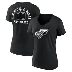 NHL,Custom Detroit Red Wings Women's Personalized Name & Number Monochrome V-Neck T-Shirt - Black