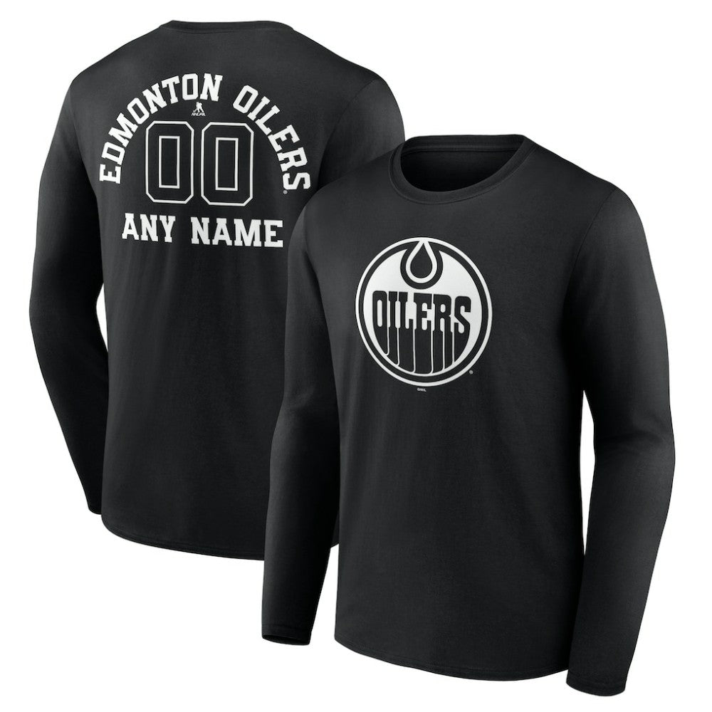 NHL,Custom Edmonton Oilers Personalized Name & Number Monochrome Long Sleeve T-Shirt - Black