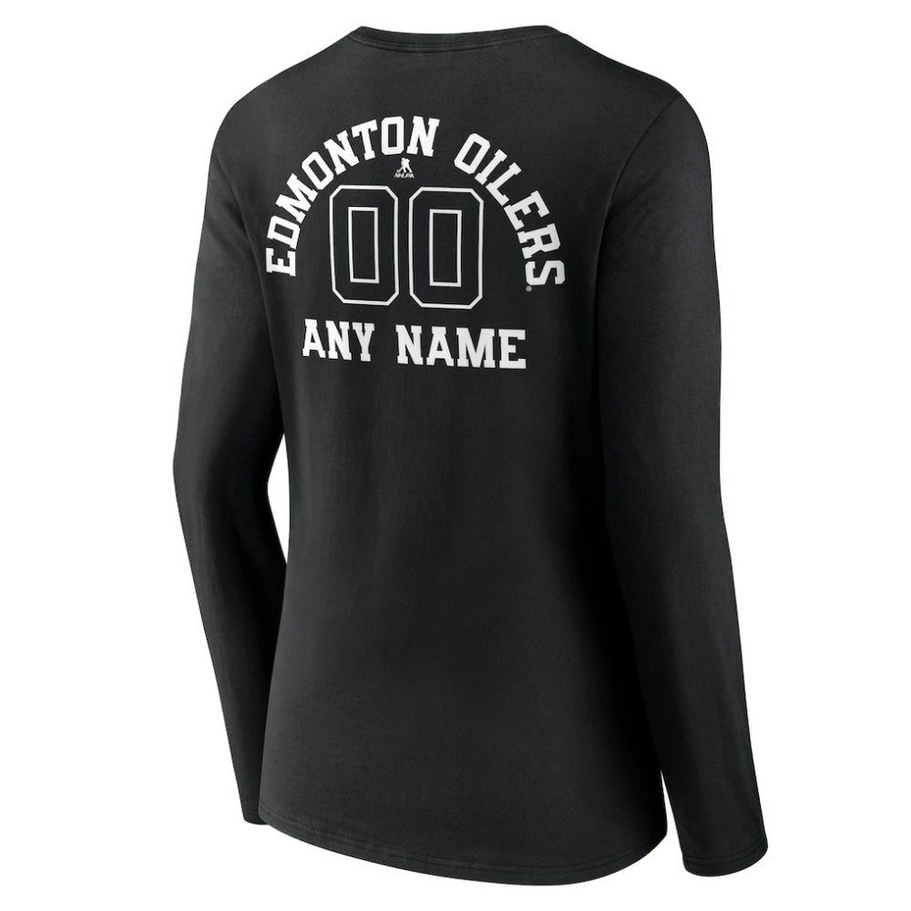 NHL,Custom Edmonton Oilers Women's Personalized Name & Number Monochrome Long Sleeve V-Neck T-Shirt - Black