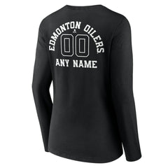 NHL,Custom Edmonton Oilers Women's Personalized Name & Number Monochrome Long Sleeve V-Neck T-Shirt - Black