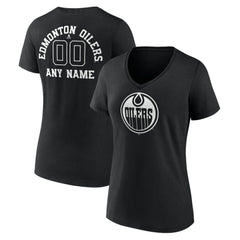 NHL,Custom Edmonton Oilers Women's Personalized Name & Number Monochrome V-Neck T-Shirt - Black