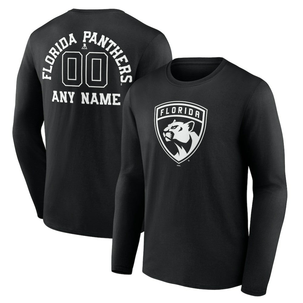 NHL,Custom Florida Panthers Personalized Name & Number Monochrome Long Sleeve T-Shirt - Black