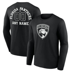 NHL,Custom Florida Panthers Personalized Name & Number Monochrome Long Sleeve T-Shirt - Black