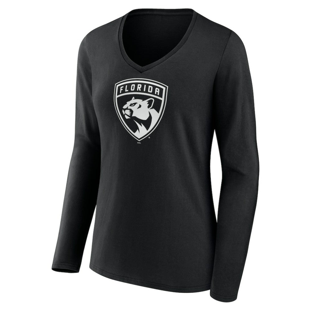 NHL,Custom Florida Panthers Women's Personalized Name & Number Monochrome Long Sleeve V-Neck T-Shirt - Black