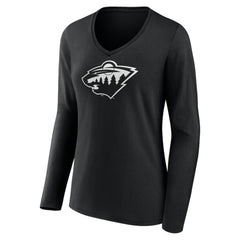 NHL,Custom Minnesota Wild Women's Personalized Name & Number Monochrome Long Sleeve V-Neck T-Shirt - Black