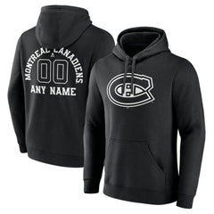 NHL,Custom Montreal Canadiens Personalized Name & Number Monochrome Pullover Hoodie - Black