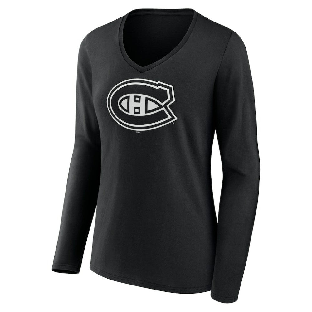 NHL,Custom Montreal Canadiens Women's Personalized Name & Number Monochrome Long Sleeve V-Neck T-Shirt - Black