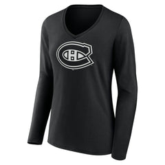 NHL,Custom Montreal Canadiens Women's Personalized Name & Number Monochrome Long Sleeve V-Neck T-Shirt - Black