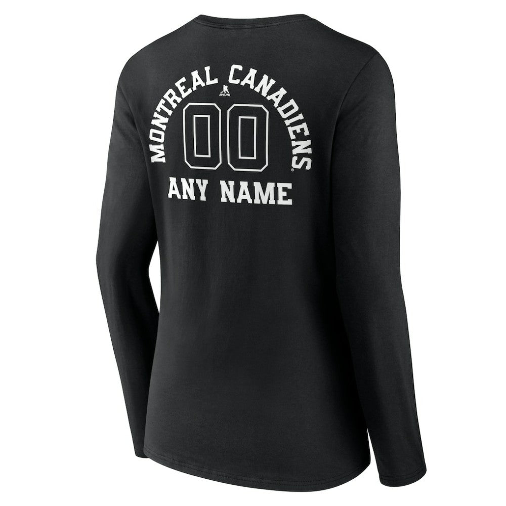 NHL,Custom Montreal Canadiens Women's Personalized Name & Number Monochrome Long Sleeve V-Neck T-Shirt - Black