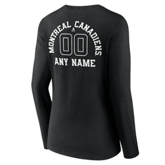 NHL,Custom Montreal Canadiens Women's Personalized Name & Number Monochrome Long Sleeve V-Neck T-Shirt - Black