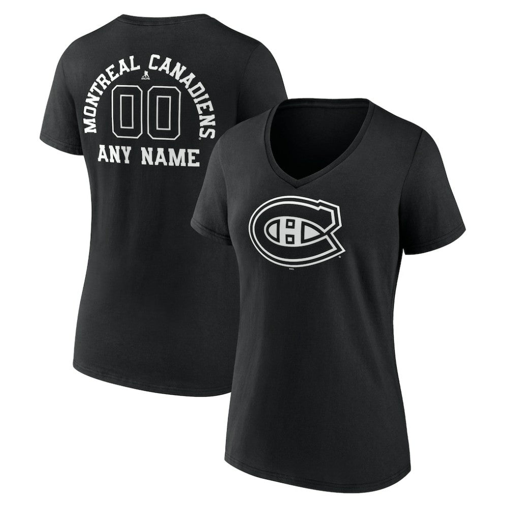NHL,Custom Montreal Canadiens Women's Personalized Name & Number Monochrome V-Neck T-Shirt - Black