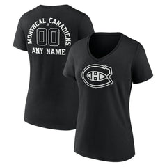 NHL,Custom Montreal Canadiens Women's Personalized Name & Number Monochrome V-Neck T-Shirt - Black