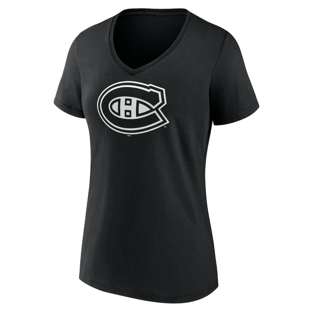 NHL,Custom Montreal Canadiens Women's Personalized Name & Number Monochrome V-Neck T-Shirt - Black