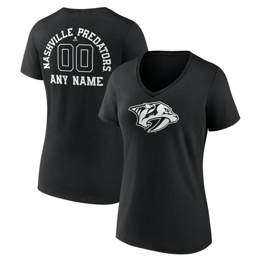 NHL,Custom Nashville Predators Women's Personalized Name & Number Monochrome V-Neck T-Shirt - Black